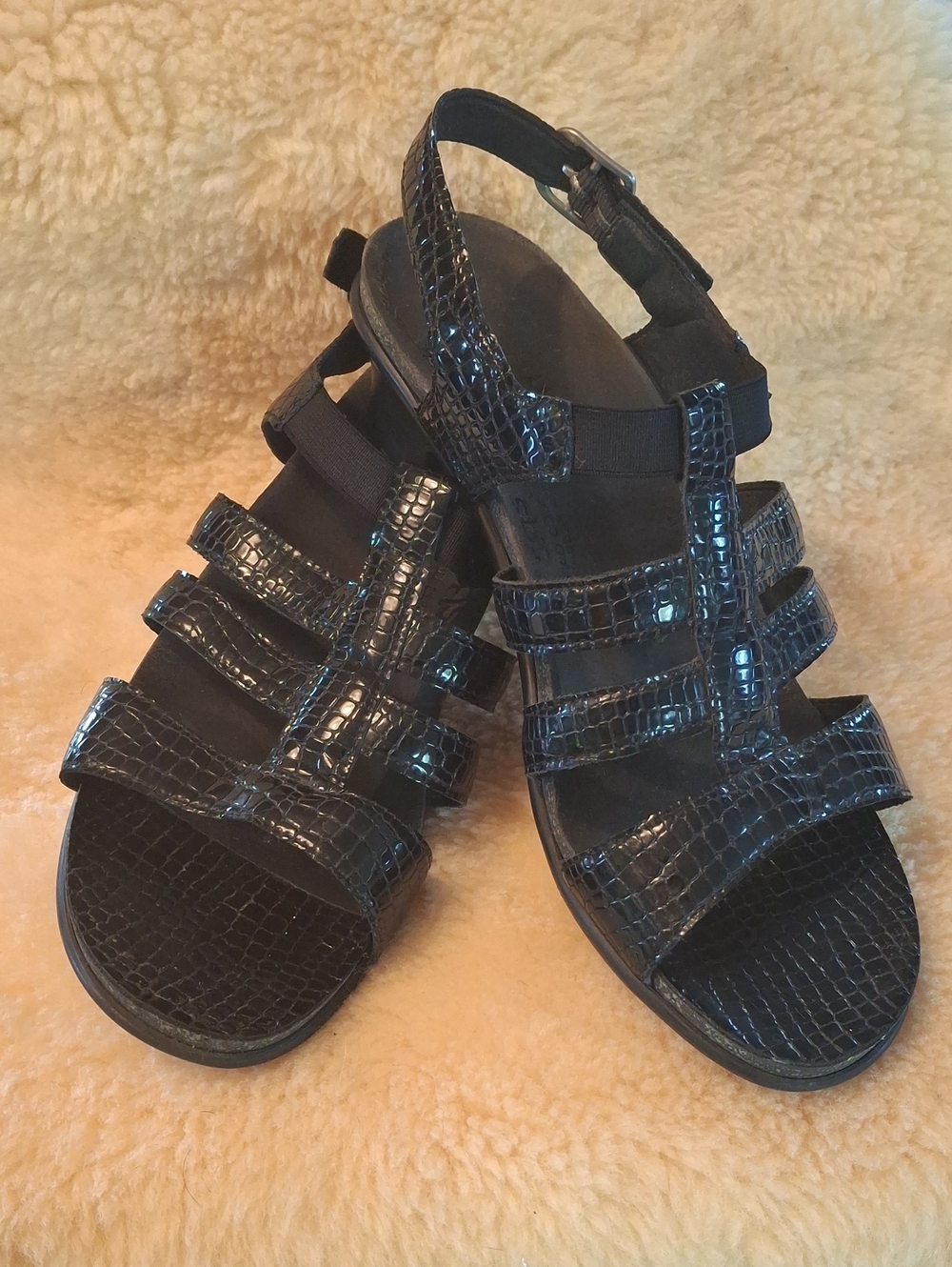 SAS Black Croc-Texture Dressy Multi-Strap Adjuatable Slingback Sandals 8.5 Wmns